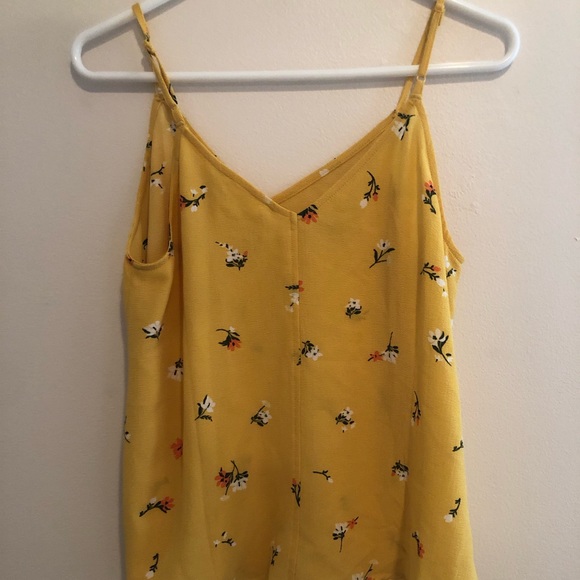 Pink Rose Tops - Yellow Floral V Kneck Loose Cami Blouse
